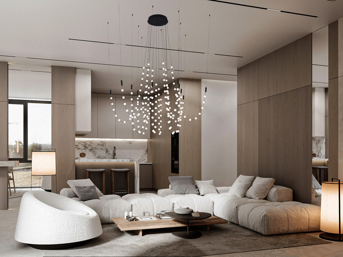 Dance of Light and Shadow: Kuncan Lighting's multi-layered suspension art interprets extraordinary luxury.